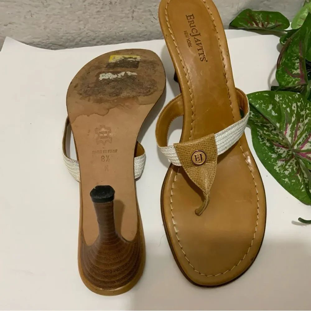 ERIC JAVITS' NEW YORK Brown & Gold Sandals 8.5 N - Picture 5 of 9